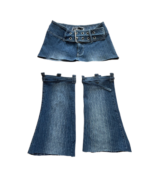 Denim Micro-Mini Skirt with Matching Legwarmers